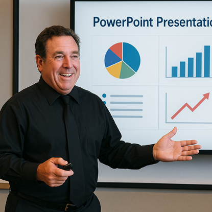 Coach Mike delivering a PowerPoint presentation
